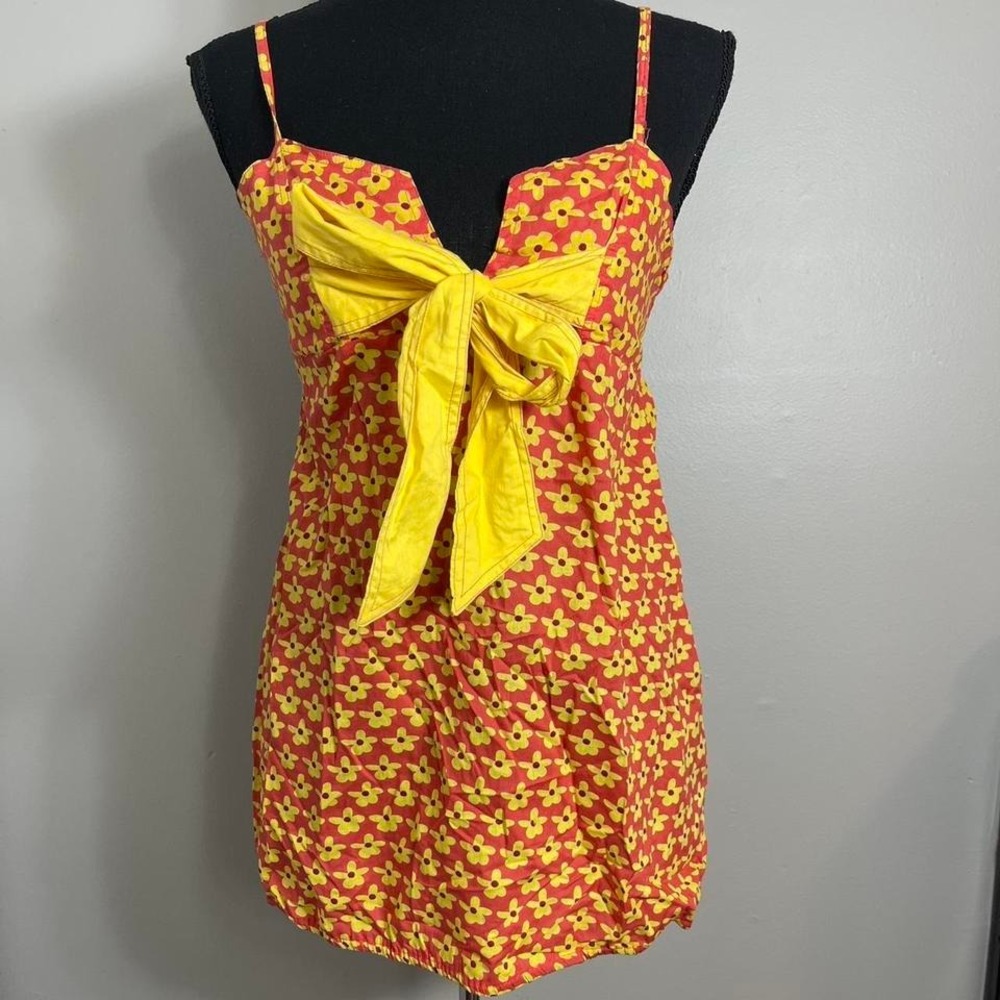 Angie yellow and pink floral babydoll top with bow detail